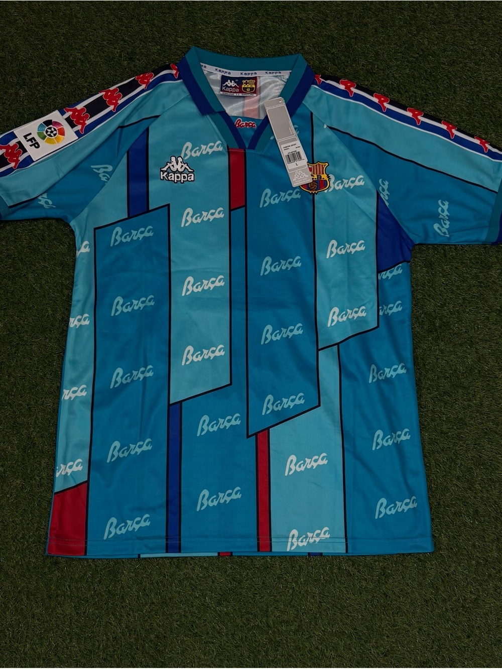 Kappa Barcelona Light Blue and Teal Graphic Football Jersey
